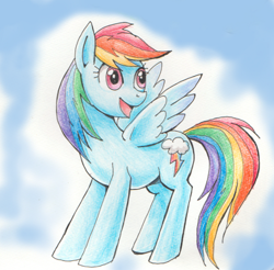 Size: 500x492 | Tagged: safe, artist:hiji riya, derpibooru import, rainbow dash, pegasus, pony, pixiv, solo, traditional art