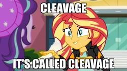 Size: 1920x1080 | Tagged: safe, edit, edited screencap, screencap, starlight glimmer, sunset shimmer, equestria girls, mirror magic, spoiler:eqg specials, breasts, canterlot high, cleavage, duo, duo female, female, implied cleavage, meme