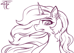 Size: 1261x913 | Tagged: safe, artist:php92, princess celestia, alicorn, pony, bust, looking at you, monochrome, open mouth, portrait, solo