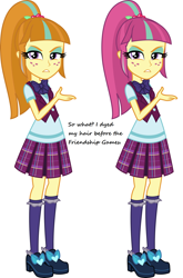 Size: 1654x2500 | Tagged: safe, sour sweet, equestria girls, friendship games, bowtie, clothes, crystal prep academy uniform, dyed hair, dyed mane, freckles, looking at you, recolor, school uniform, shoes, simple background, socks