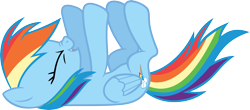 Size: 3542x1559 | Tagged: safe, artist:porygon2z, derpibooru import, rainbow dash, pegasus, pony, eyes closed, legs in air, on back, simple background, solo, transparent background