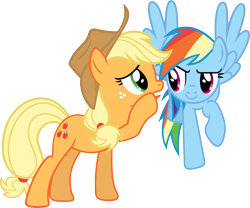 Size: 3523x2935 | Tagged: safe, artist:porygon2z, derpibooru import, applejack, rainbow dash, earth pony, pegasus, pony, simple background, transparent background, vector, whispering