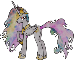 Size: 989x807 | Tagged: safe, artist:ricepoison, princess celestia, alicorn, pony, corrupted, messy mane, raised hoof, solo