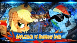 Size: 1024x576 | Tagged: safe, artist:cmpan, derpibooru import, edit, applejack, rainbow dash, earth pony, pegasus, pony, summerslam, wwe