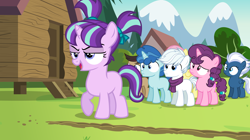 Size: 8000x4492 | Tagged: safe, artist:bubblestormx, double diamond, fluttershy, night glider, party favor, starlight glimmer, sugar belle, pegasus, pony, marks and recreation, the cutie map, absurd resolution, alternate universe, clothes, colt, cool beans, equal four, female, filly, filly fluttershy, filly starlight glimmer, male, s5 starlight, scarf, younger