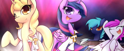 Size: 800x333 | Tagged: safe, artist:dshou, derpibooru import, twilight sparkle, twilight sparkle (alicorn), oc, oc:blank canvas, oc:hoof beatz, alicorn, pony, female, mare, ponified, tara strong