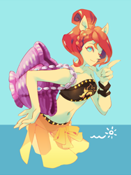 Size: 600x800 | Tagged: safe, artist:s0901, sunset shimmer, better together, equestria girls, forgotten friendship, belly button, clam, clothes, colored pupils, female, looking at you, midriff, one eye closed, pony ears, purse, solo, summer sunset, swimsuit, water, wink