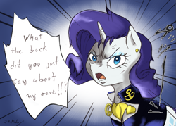 Size: 969x693 | Tagged: safe, artist:i am nude, rarity, pony, unicorn, cosplay, crossover, diamond is unbreakable, jojo's bizarre adventure, josuke higashikata, solo