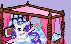 Size: 638x400 | Tagged: safe, rarity, pony, unicorn, bed, bedroom, bust, carousel boutique, chocolates, cute, magic, portrait, solo, valentine, valentine's day