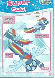 Size: 826x1169 | Tagged: safe, derpibooru import, rainbow dash, pegasus, pony, clothes, comic, goggles, magazine scan, super sub!, uniform, wonderbolts uniform