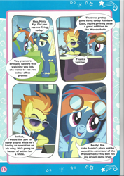 Size: 826x1169 | Tagged: artist needed, safe, derpibooru import, misty fly, rainbow dash, spitfire, pegasus, pony, clothes, comic, goggles, magazine scan, super sub!, uniform, wonderbolts uniform