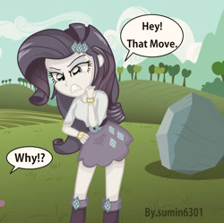 Size: 1504x1500 | Tagged: safe, artist:sumin6301, rarity, tom, equestria girls, discorded, engrish, solo