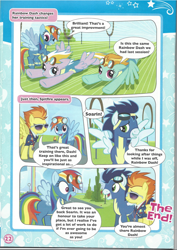 Size: 826x1169 | Tagged: safe, derpibooru import, lightning dust, rainbow dash, soarin', spitfire, pegasus, pony, clothes, comic, goggles, magazine scan, super sub!, uniform, wonderbolts uniform