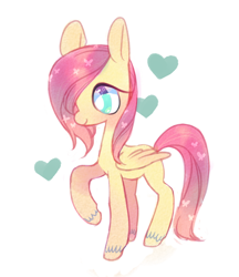 Size: 582x673 | Tagged: safe, artist:shacklefunk, fluttershy, pegasus, pony, cute, female, heart, mare, raised hoof, shyabetes, simple background, solo, unshorn fetlocks, white background