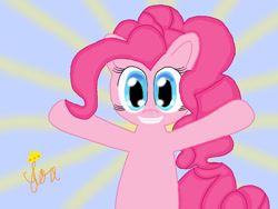 Size: 900x675 | Tagged: safe, artist:foxmarcace, pinkie pie, earth pony, pony, grin, hug, solo