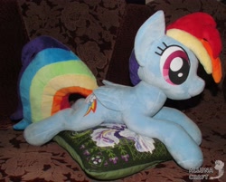 Size: 3479x2800 | Tagged: safe, artist:allunacraft, derpibooru import, rainbow dash, pegasus, pony, female, high res, irl, mare, photo, pillow, plushie, prone, solo