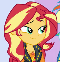 Size: 1049x1078 | Tagged: safe, derpibooru import, screencap, rainbow dash, sunset shimmer, a fine line, better together, equestria girls, cropped