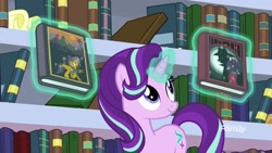 Size: 1920x1080 | Tagged: safe, screencap, starlight glimmer, pony, the end in friend, book, bookshelf, daring do (book), magic, shadow spade, solo