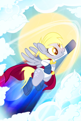 Size: 600x900 | Tagged: safe, artist:pixelkitties, derpy hooves, pegasus, pony, female, flying, mare, power girl, solo