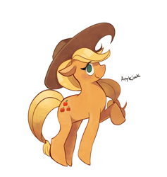 Size: 800x845 | Tagged: safe, artist:nerdpipo, applejack, earth pony, pony, raised hoof, simple background, solo