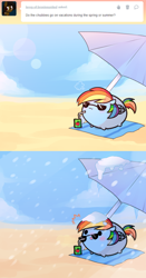 Size: 502x955 | Tagged: safe, artist:pekou, derpibooru import, rainbow dash, pegasus, pony, ask my little chubbies, ask, chubbie, comic, juice box, snow, snowfall, sunglasses, tumblr, umbrella