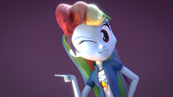 Size: 1920x1080 | Tagged: safe, artist:creatorofpony, derpibooru import, rainbow dash, equestria girls, /mlp/, 3d, 3d model, blender, clothes, pointing, shirt, solo, wink