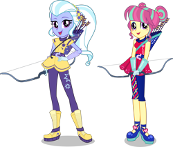 Size: 7500x6392 | Tagged: safe, artist:limedazzle, sour sweet, sugarcoat, equestria girls, friendship games, absurd resolution, alternate hairstyle, alternate universe, archery, arrow, boots, bow (weapon), clothes, female, quiver, shoes, simple background, skirt, transparent background, vector