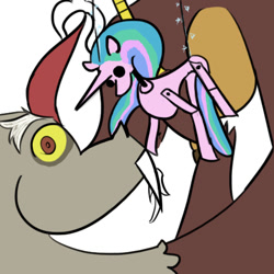 Size: 512x512 | Tagged: safe, discord, princess celestia, alicorn, draconequus, pony, female, horn, male, mare, puppet