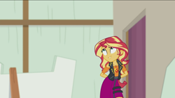 Size: 1136x640 | Tagged: safe, screencap, sunset shimmer, better together, choose your own ending, constructive criticism, equestria girls, cute, female, grin, hands behind back, shimmerbetes, smiling, solo