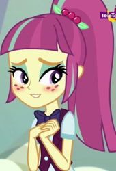 Size: 356x523 | Tagged: safe, edit, edited screencap, screencap, sour sweet, equestria girls, spoiler:eqg specials, blushing, clothes, cropped, crystal prep academy uniform, female, inverted mouth, school uniform, teletoon