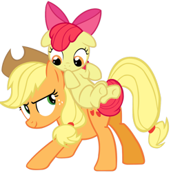 Size: 900x908 | Tagged: safe, apple bloom, applejack, earth pony, pony, ponies riding ponies, simple background, transparent background, vector