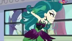 Size: 784x452 | Tagged: safe, screencap, juniper montage, rarity, sour sweet, dance magic, equestria girls, mirror magic, spoiler:eqg specials, angry, fist, juniper monstar, teletoon, television