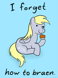 Size: 1417x1903 | Tagged: safe, artist:mr-1, derpy hooves, pegasus, pony, artifact, beady eyes, female, food, mare, muffin, solo