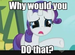 Size: 389x286 | Tagged: safe, screencap, rarity, pony, unicorn, the ticket master, cropped, female, image macro, mare, meme, reaction image, solo