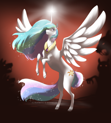 Size: 1024x1126 | Tagged: safe, artist:blueheart417, princess celestia, alicorn, pony, rearing, solo, spread wings