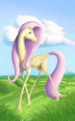 Size: 1548x2500 | Tagged: safe, artist:saxopi, fluttershy, pegasus, pony, female, mare, pink mane, solo, yellow coat