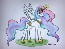 Size: 1024x780 | Tagged: safe, artist:toro-the-demon-cat, princess celestia, alicorn, pony, female, horn, mare, multicolored mane, solo, traditional art, white coat