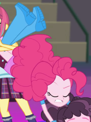 Size: 1536x2048 | Tagged: safe, screencap, pinkie pie, sour sweet, equestria girls, friendship games, boots, clothes, crystal prep academy uniform, eyes closed, high heel boots, school uniform, shoes, skirt