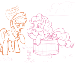 Size: 981x837 | Tagged: safe, artist:tenchi-outsuno, applejack, pinkie pie, earth pony, pony, duo, female, mare, sketch