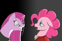 Size: 7087x4724 | Tagged: safe, artist:tsand106, pinkie pie, earth pony, pony, absurd resolution, dr jekyll and mr hyde, dr pinkie and miss pie, duality, fangs, pinkamena diane pie