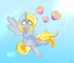 Size: 1927x1650 | Tagged: safe, artist:php69, derpy hooves, pegasus, pony, female, flying, food, mare, muffin, solo