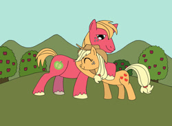 Size: 900x660 | Tagged: safe, artist:lightdegel, applejack, big macintosh, earth pony, pony, brother and sister, female, hug, male, siblings, stallion