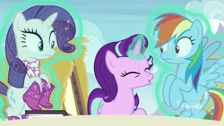 Size: 1920x1080 | Tagged: safe, screencap, rainbow dash, rarity, starlight glimmer, pegasus, pony, unicorn, the end in friend, boots, glitter boots, magic, shoes