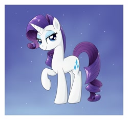 Size: 2720x2550 | Tagged: safe, artist:llamacheesecake, rarity, pony, unicorn, bedroom eyes, looking at you, raised hoof, smiling, solo, sparkles