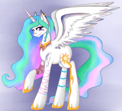 Size: 2100x1910 | Tagged: safe, artist:mailner, princess celestia, alicorn, pony, horn jewelry, jewelry, raised hoof, smiling, solo, spread wings