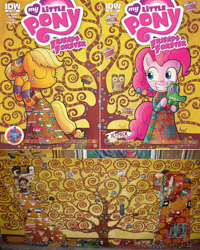 Size: 792x992 | Tagged: safe, artist:agnesgarbowska, idw, applejack, pinkie pie, earth pony, pony, cover, fine art parody, gustav klimt