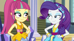 Size: 1280x718 | Tagged: safe, screencap, rarity, sour sweet, dance magic, equestria girls, spoiler:eqg specials, looking at each other