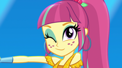 Size: 1280x718 | Tagged: safe, screencap, sour sweet, dance magic, equestria girls, spoiler:eqg specials, cute, ear piercing, earring, jewelry, one eye closed, piercing, solo, sourbetes, wink