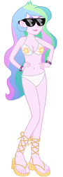 Size: 4286x11849 | Tagged: safe, artist:kevintoons915, edit, princess celestia, principal celestia, equestria girls, absurd resolution, belly button, bikini, clothes, cutie mark, feet, hand on hip, sandals, simple background, solo, sunglasses, swimsuit, transparent background, vector