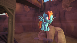 Size: 1024x576 | Tagged: safe, artist:moonlightdisney5, derpibooru import, rainbow dash, pegasus, pony, 3d, baseball bat, female, flying, mare, solo, stairs, team fortress 2